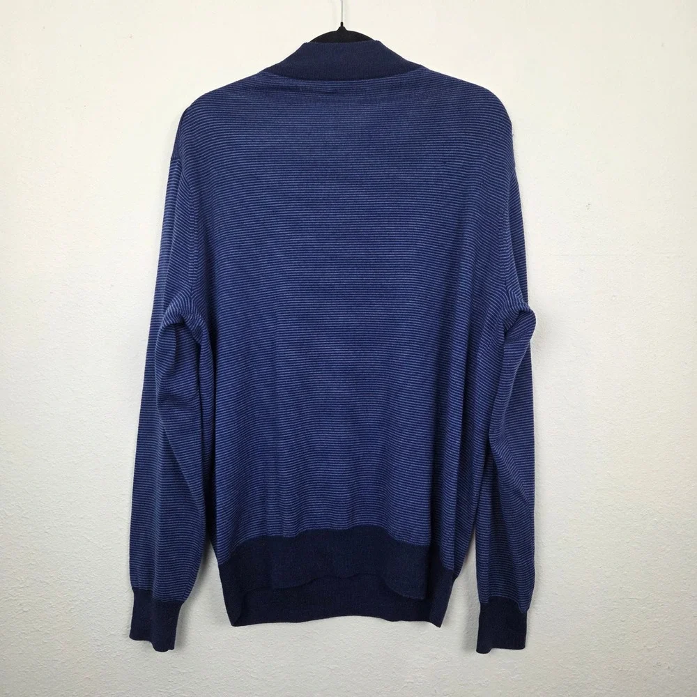 Peter Millar Sweater Mens L Blue Striped‎ Merino Wool Henley Pullover RN100308